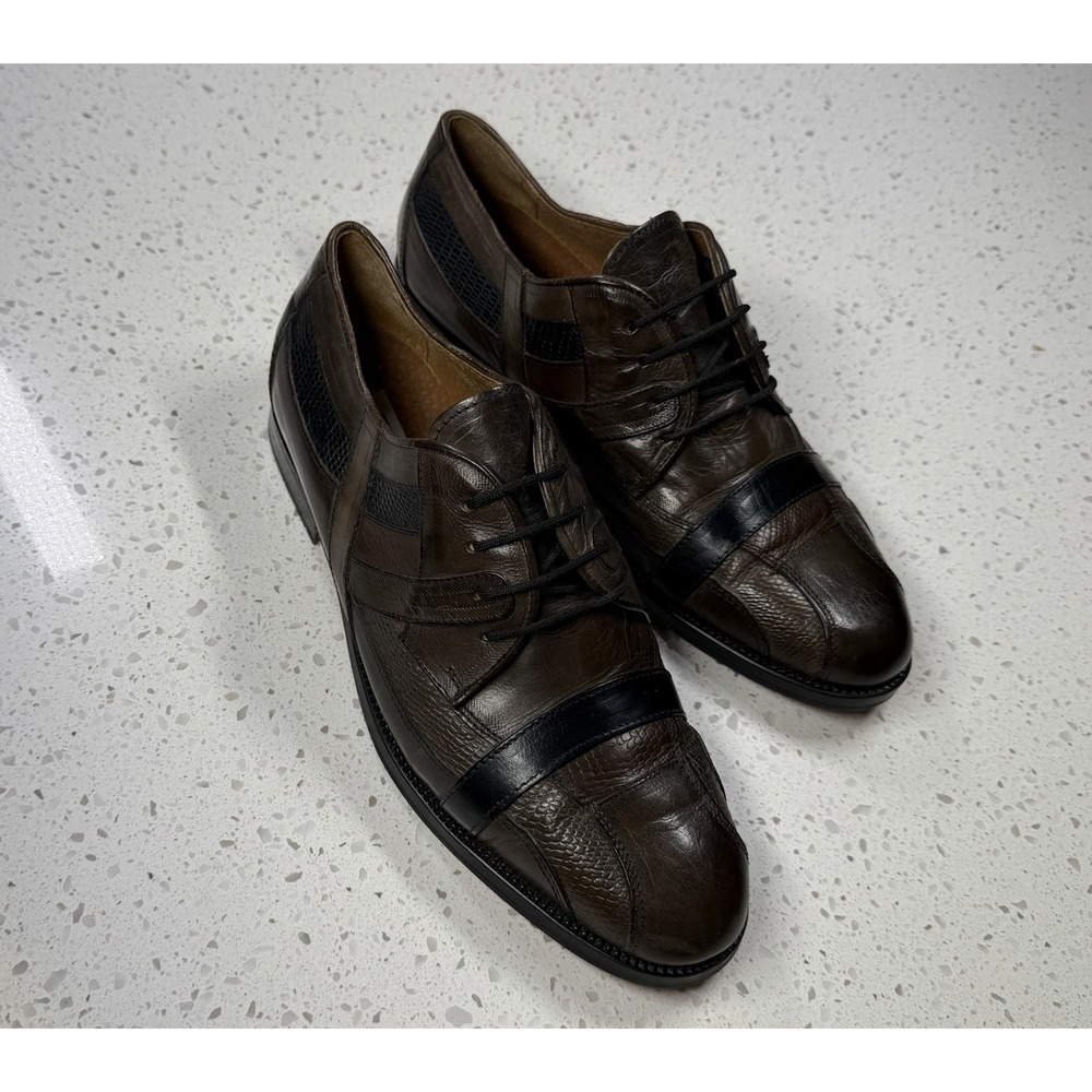 Vintage Massimo Men's Brown Black Textured Patched Leather Shoes EU 42